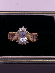 Beautiful  Aquamarine Diamond Amethyst 14 Kt Gold Ring