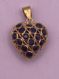 Vintage Sapphire And 18kt Gold Puffed Heart Pendant