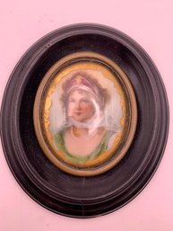 Antique Porcelain Painted Lady In Frame