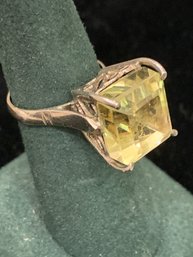 Vintage Large Lemon Citrine Sterling Silver Ring