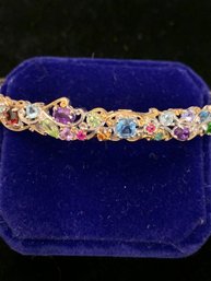 Gorgeous Multi Gemstone Sterling Silver Bangle