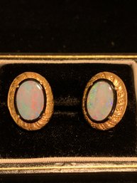 Gorgeous Fire Opal Onyx 14 Kt Gold Earrings