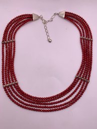 Bright Red Coral Sterling Silver Jay King Necklace