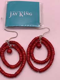 Jay King Bright  Red Coral And Sterling Silver Earrings