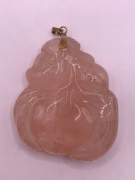 Antique Chinese Carved Rose Quartz And 18k Pendant