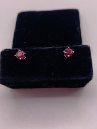 Stunning Genuine Ruby And 14 Kt Gold Stud Earrings