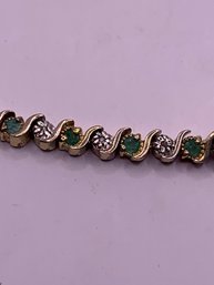 Genuine Diamond And Emerald Vermeil Tennis Bracelet