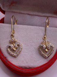 Sweet 14kt Gold Diamond Heart Earrings