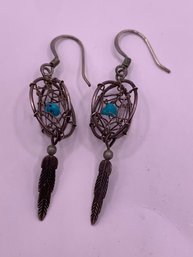 Sterling Silver Dream Catcher Native American Earrings