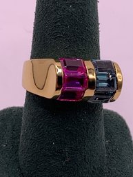 Bold Vermeil Pink And Blue Tourmaline Sterling Ring