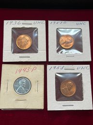 4 Brilliant Uncirculated US Wheat Cents