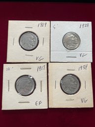 4 Original US Buffalo Nickels With Full Dates