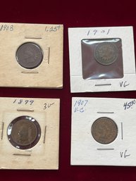 4 Original US Indian Head Pennies