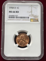 1958 D US Wheat Cent In MS 66 Red Condition