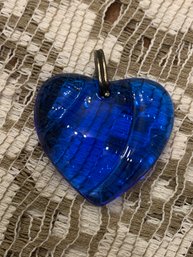 Beautiful Vintage Signed Baccarat Blue Heart Pendant