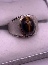 Vintage Sterling Silver Tigers Eye Mens Ring