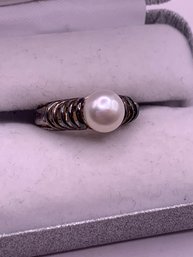 Lovely Sterling Silver Lustrous Pearl Ring