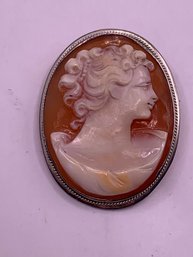 Lovely Vintage Hand Carved Shell Cameo Pin Pendant