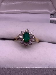 Lovely Emerald And White Sapphire 14kt Gold Ring