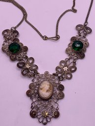 Antique Filigree  Carved Cameo Necklace