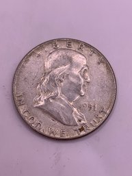 1951 Franklin Half Dollar 90 Percent Silver