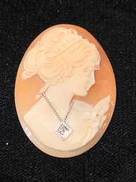 Vintage Hand Carved Cameo With Diamond