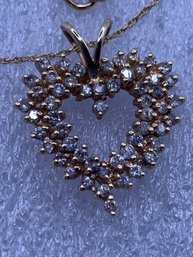Beautiful Vintage  14kt Gold Diamond Heart Necklace