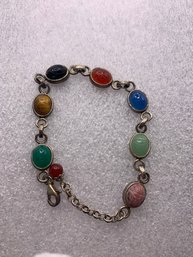 Sterling Silver & Multi Colored Gems Tone Scarab Bracelet