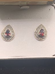 Vintage Sterling Silver Garnet Marcasite Earrings