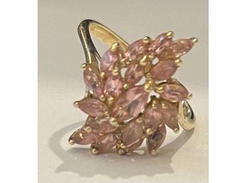 Divine 14k Yellow Gold And Tourmaline Cluster Cocktail Ring Size 8