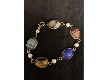 Vintage Gold Filled Agate Pearl Scarab Bracelet