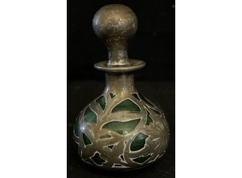 C1900 Green Sterling Silver Overlay Perfume Bottle