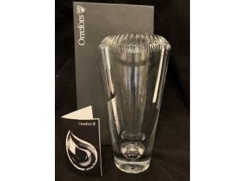 Sleek Orrefors Crystal Tall Vase In Box