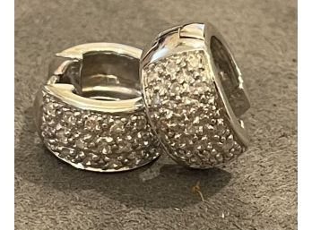 Elegant 14k White Gold And Diamond Huggie Earrings