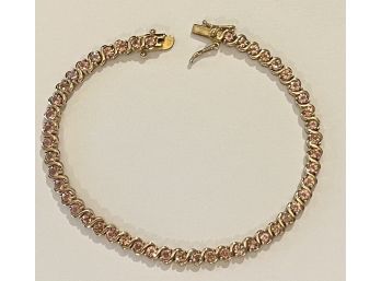 Exquisite 10 Karat Yellow Gold And Pinkand Pink Tourmaline Tennis Bracelet