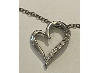 Beautiful Sterling Silver Heart Pendant With Genuine Diamonds