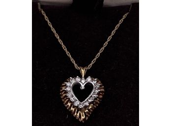 Lovely 14k Yellow Gold And Diamond Heart Pendant And Necklace