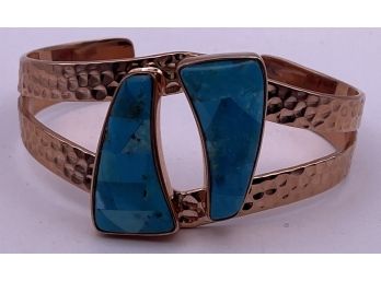 Fancy Jay King Mine Find Inlaid Turquoise Bracelet Set In Hammered Copper