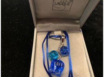 Beautiful Blue Lalique Glass Sterling Necklace In Box