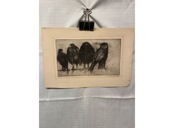 Etching By Aubrey Schwartz  Ravens And Owl