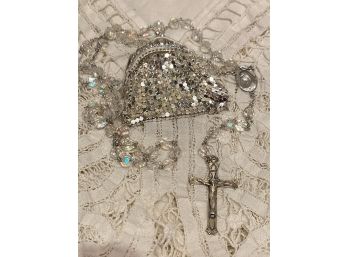 Gorgeous Vintage Austrian Crystal Sterling Rosary In Pouch