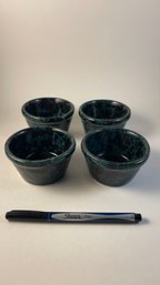 Set Of 4 Bennington Potters Black On Green Butter Crock