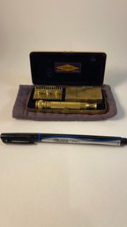 1920s Canadian Gillette GOLD Old Type Pocket Edition In GOLD Shell Case Vintage Safety Razor Set