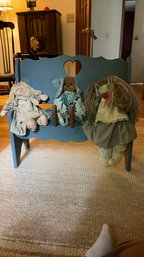 Primitive Bench With 3 Dolls.