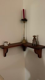 Wooden Corner Wall Shelf With Figurines And Candle