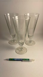 Etched Tall Champagne/ Beer Glasses.