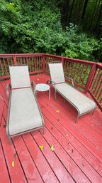 Pair Of Mesh Lawn Patio Lounge Chairs & Side Table