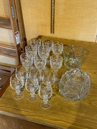 Vintage Crystal Wine Glass & Crystal Ice Bucket And Bowls