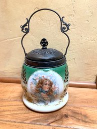 Antique Hand Painted Porcelain Cracker Jar