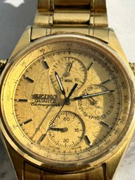 Seiko Men's Vintage 15 JEWEL QUARTZ GOLD CHRONOGRAPH Watch 7T24-7A00